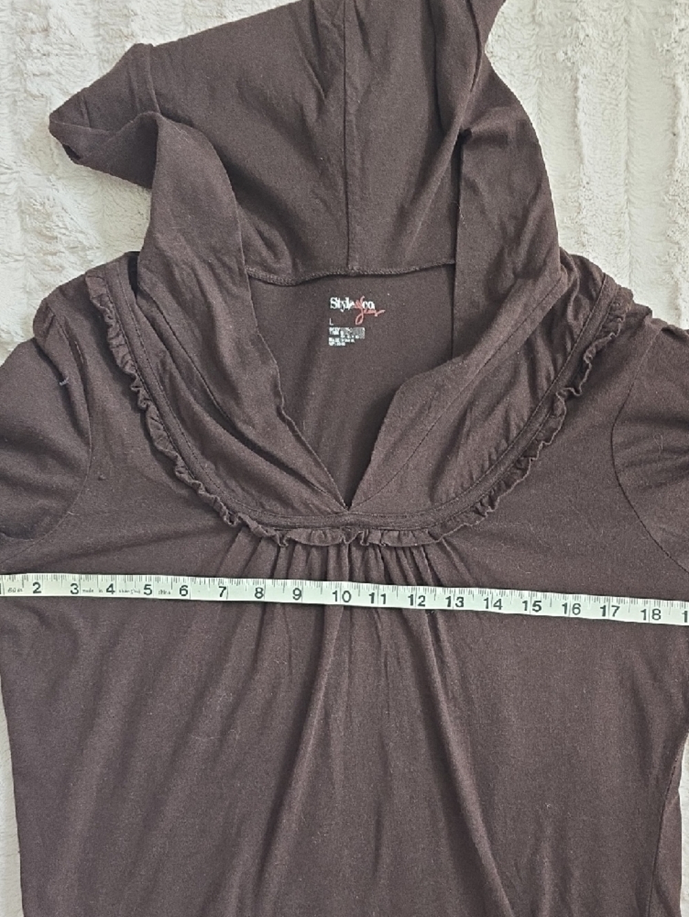 Style & Co. Brown 3/4 Sleeve Hooded Tee - Picture 8 of 9